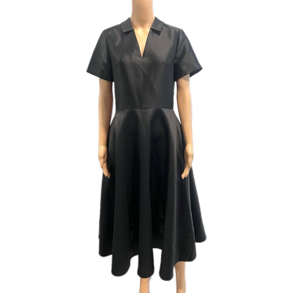 GIANA Women’s Iconique Black Flared V-Neck Plain Short Sleeves Midi Dress XL